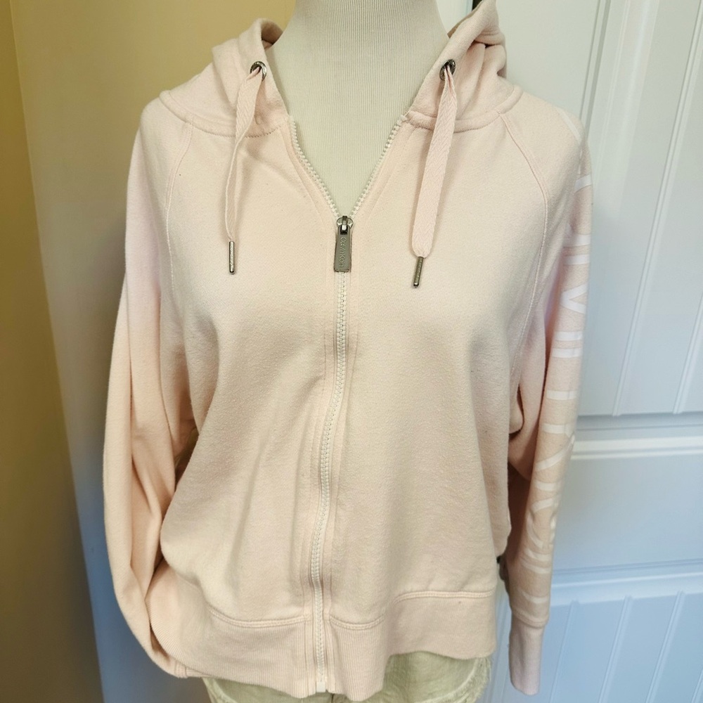 Calvin Klein Performance Zip Hoodie Women’s M | Light Pink Logo Sweatshirt